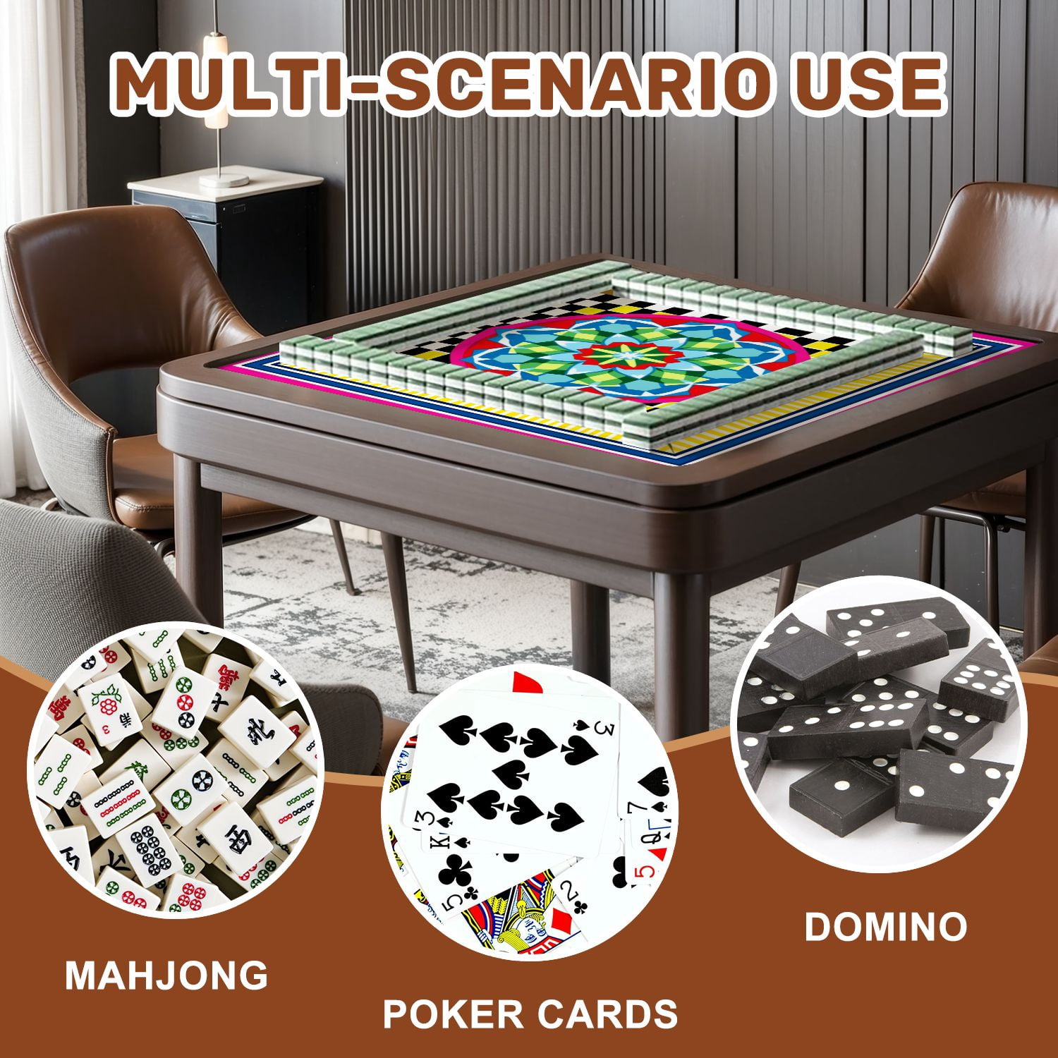 Mahjong Mat 31.5" x 31.5" Vibrant Geometric Mandala Checkerboard Bright Color Borders Non-Slip Noise Reduction American Mahjong Tiles Table Cover for Dominoes Poker Card Board Games Gift