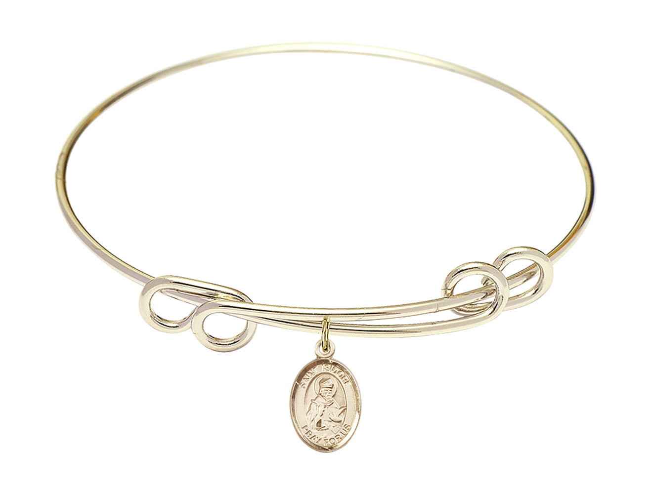 St Isidore The Farmer Charm On A 8 1/2 Inch Round Double Loop Bangle Bracelet