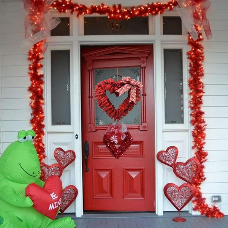 Hirigin Front Door Valentines Day Wreath Hollow Out Heart Shape Frill Trim  Bowknot Garlands Ornaments Wreaths For Front Door 