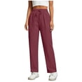 thumbnail image 4 of Abomasnow Women's Cotton and Linen Cargo Pants Elastic High Waist Drawstring Wide Leg Pants Casual Workwear Joggers Pants with Pockets, 4 of 8