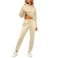 thumbnail image 2 of Dwellite Women's 2 Piece Outfits Fall Sweatsuits Oversized Hoodies Wide Leg Sweatpants Tracksuits Lounge Matching Sets 2026 Beige M, 2 of 5