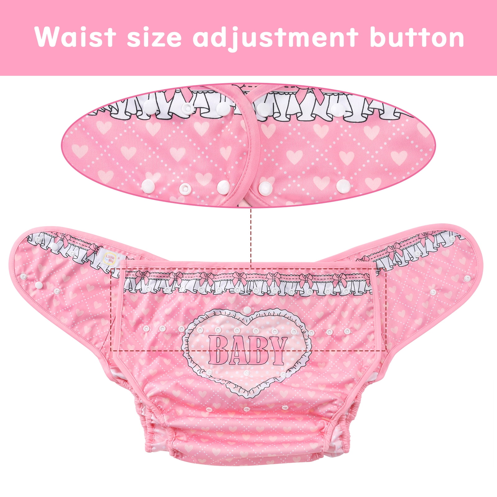 Littleforbig Washable Adjustable Reusable Waterproof Cloth Adult Diaper Wrap Cover One Size - Blushing L