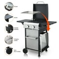 thumbnail image 3 of Holaki 2-Burner Propane Gas BBQ Grill – 24,600 BTU Stainless Steel Plancha with Wire Enamel Cooking Grids, Foldable Side Table & Hanging Basket, 3 of 15