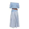 thumbnail image 7 of ClodeEU Women's 2 Piece Outfit ,Off Shoulder Ruffle Top and Striped Maxi Skirt Set with Belt Light Blue,Women's Plus L, 7 of 7