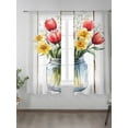 thumbnail image 2 of Spring Red Tulip Sheer Curtains 2 Panels Set Watercolor Flowers Wood Grain Lihgt Filtering Rod Pocket Voile Drape, Semi Sheer Window Curtains for Bedroom Living Room, 52"x63", 2 of 5