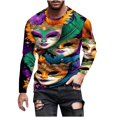 thumbnail image 2 of cllios Mardi Gras Shirts for Men Funny Mask Graphic Tees Carnival Themed Long Sleeve Basic Tshirts Lightweight Crewneck Holiday Party Tops, 2 of 5