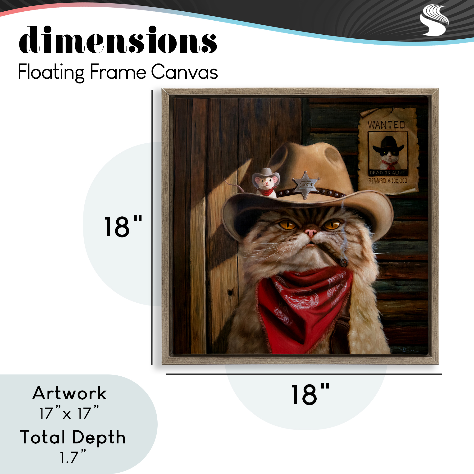 Deputy Purrkins Cat Sheriff Brown Framed Floater Canvas Wall Art, design by Lucia Heffernan