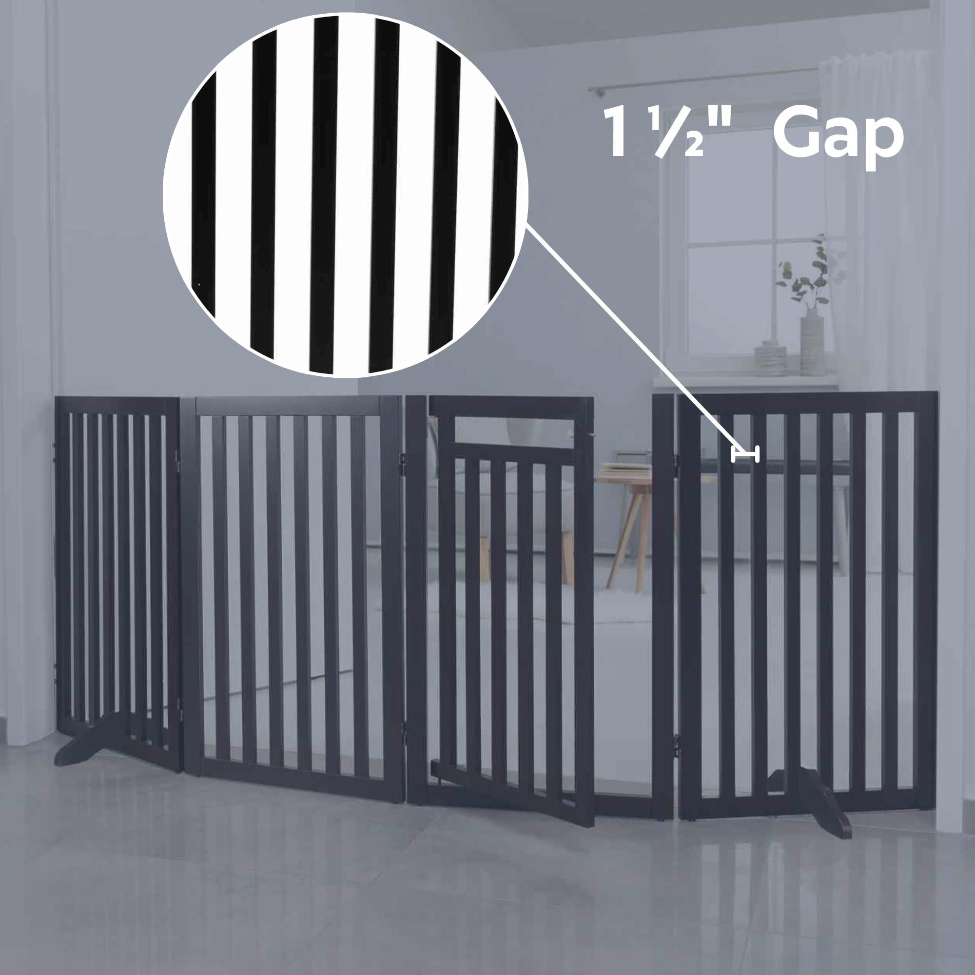 TRIXIE 4-Panel Foldable Wood Freestanding Pet Gate, Walk Thru Door, Expands to 81.2", Brown