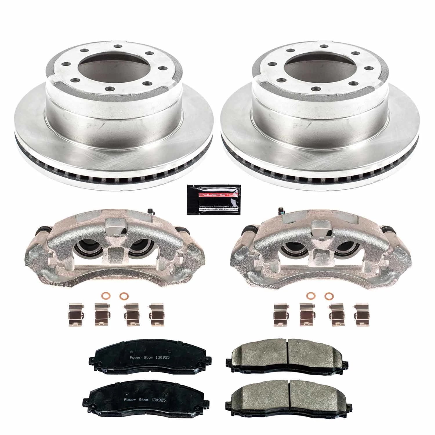 PowerStop Rear Stock Replacement Brake Pad and Rotor Kit with Calipers Fits: FORD Select Models KCOE6407A