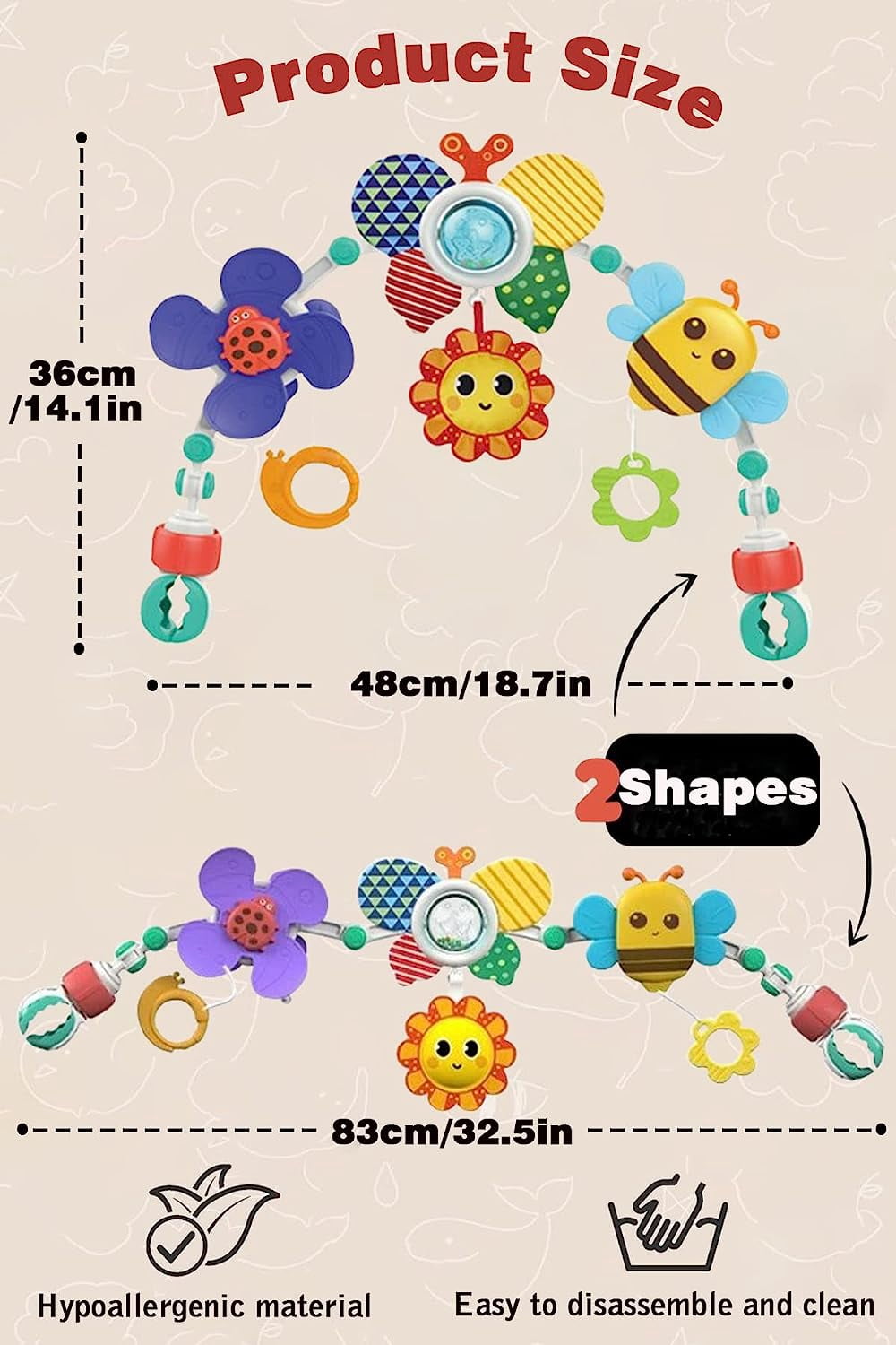 Ludolm Baby Stroller Arch Toys, Travel Car Seat Toys, Baby Play Arch Crib Accessory Toys, Mobile for Bassinet, Pram Activity Arch Bar Toys for Babies Infants