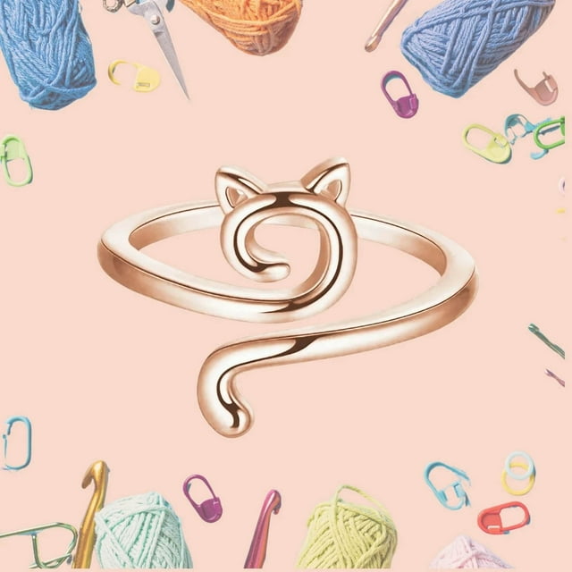 Bague au Crochet en Fil avec Oreilles de Chaton Adorables, Design Ajustable, Taille de Doigt, Outil de Régulation de Tension pour Tricot Débutant pour les Passionnés d'Artisanat