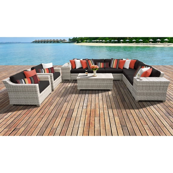 TK Classics Fairmont All-Weather Wicker 11 Piece Corner Sectional Patio Conversation Set