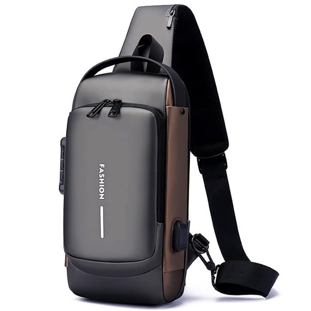 Mochila bandolera HOXSURY USB antirrobo impermeable gris 17 cm x 7 cm x 31 cm