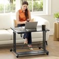 thumbnail image 6 of XiHuaZhaoChen Height Adjustable Standing Desk with Power Outlets, Stand Up Desk with Tiltable Tabletop, Lockable Wheels, Bottom Shelf, Rolling Workstation for Home Office, Black, 6 of 10