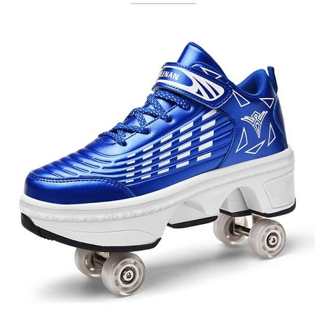 

Boys Girls 2-in-1 Roller Skates & Sneakers Unisex Retractable Wheels Outdoor Fun & Fitness Kick Roller Shoes Children Best Gift
