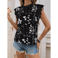 thumbnail image 6 of Women'S Floral Graphic Lace Blouses Crew Neck Cap Sleeve Boho Shirts Black XXL, 6 of 7