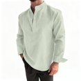 thumbnail image 3 of Rvwovn Men's Loose Fit Mandarin Collar Shirt - Casual Striped Half-Placket Long Sleeve Blouse, 3 of 6