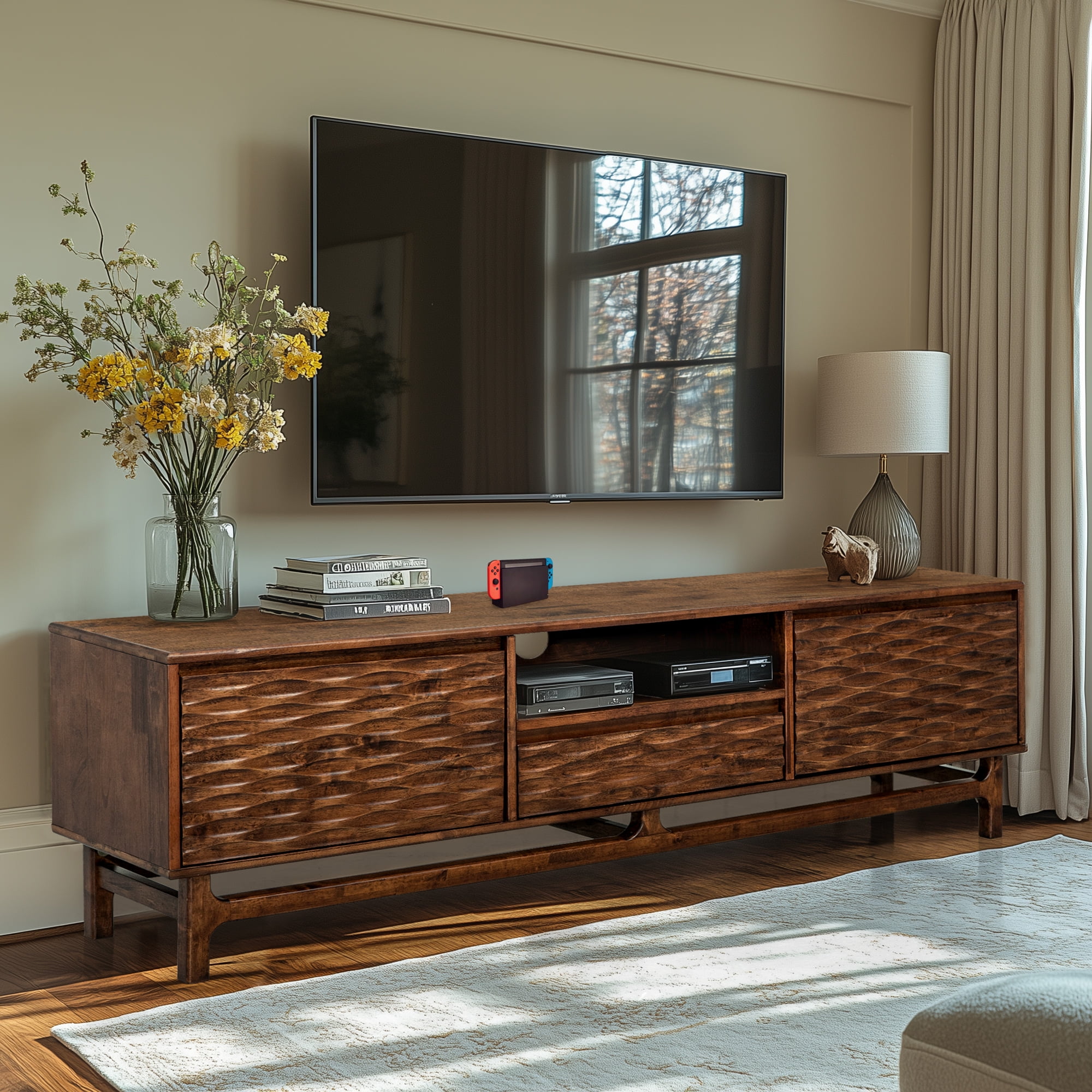 Acacia Elara TV Stand for TVs up to 75" Media Console Entertainment Center, Walnut