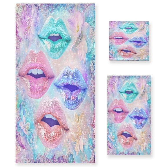 BZSMCE 3piece Bath Towel Sets Hand Bath Towels Fashion Colorful Kisses Printed Towel Sets