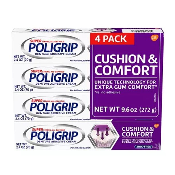 Poligrip Cushion & Comfort, Denture Fixative Cream (2.4 oz., 4 pk.)