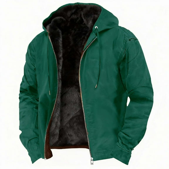 Yusimy Mens Solid Color Fleece-Lined Hoodie Composite Plush Jacket Long Sleeve Casual Outerwear