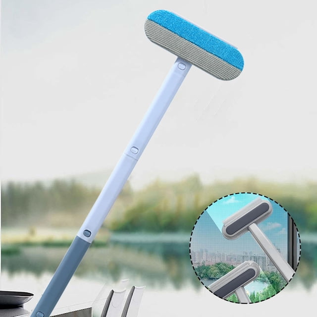 Cepillo para limpieza de ventanas y pantallas | Herramienta multiusos para vidrio y eliminación de pelo de mascotas | Limpiavidrios 3 en 1 húmedo y seco | Cepillo oculto para detalles | Mango