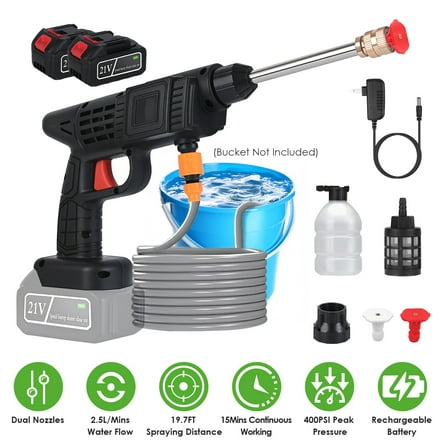 Imountek Cordless Pressure Washer, 400PSI 21V Electric Power Washer, Portable High Pressure Water Sprayer for Car & Home Cleaning, with 2 Batteries, Foam Cannon & Case