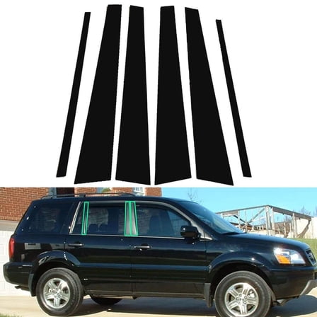 6pcs Glossy Black Pillar Posts Window Door Trim Covers For Honda Pilot 2003-2008