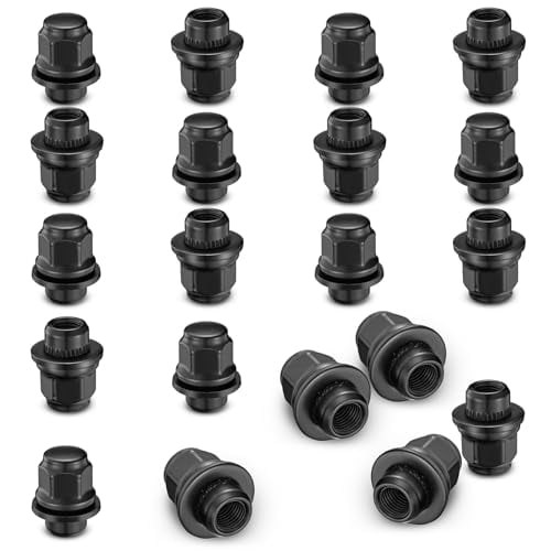 SPBTAR 12mmx1.5 Wheel Lug Nuts,20pcs Black M12x1.5 Lug Nuts Closed End Mag Seat with Washer 13/16 inch 21mm Hex 1.46 inch 37mm Tall Compatible with Toyota Avalon Camry Corolla Sienna for Lexus