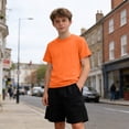 thumbnail image 4 of FRSASU Boys Athletic T-Shirts Casual Solid Color Short Sleeve Loose Crew Neck Pullover Workout Tee Tops for 5-15 Years Orange, 4 of 9