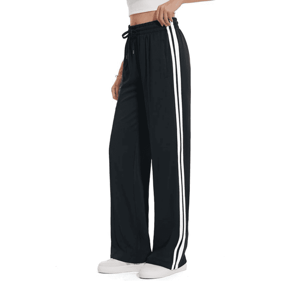 NICELF Womens Sweatpants Loose Straight Leg High Waisted Wide Leg Track Pants with Pockets & Drawstring, Lightweight Jog Yoga Pants for Workout & Running, Black