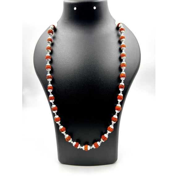 "Navratran Gems 925 Silver Rudraksha Mala – Sterling Silver & Natural Beads for Spirituality, Meditation & Yoga"