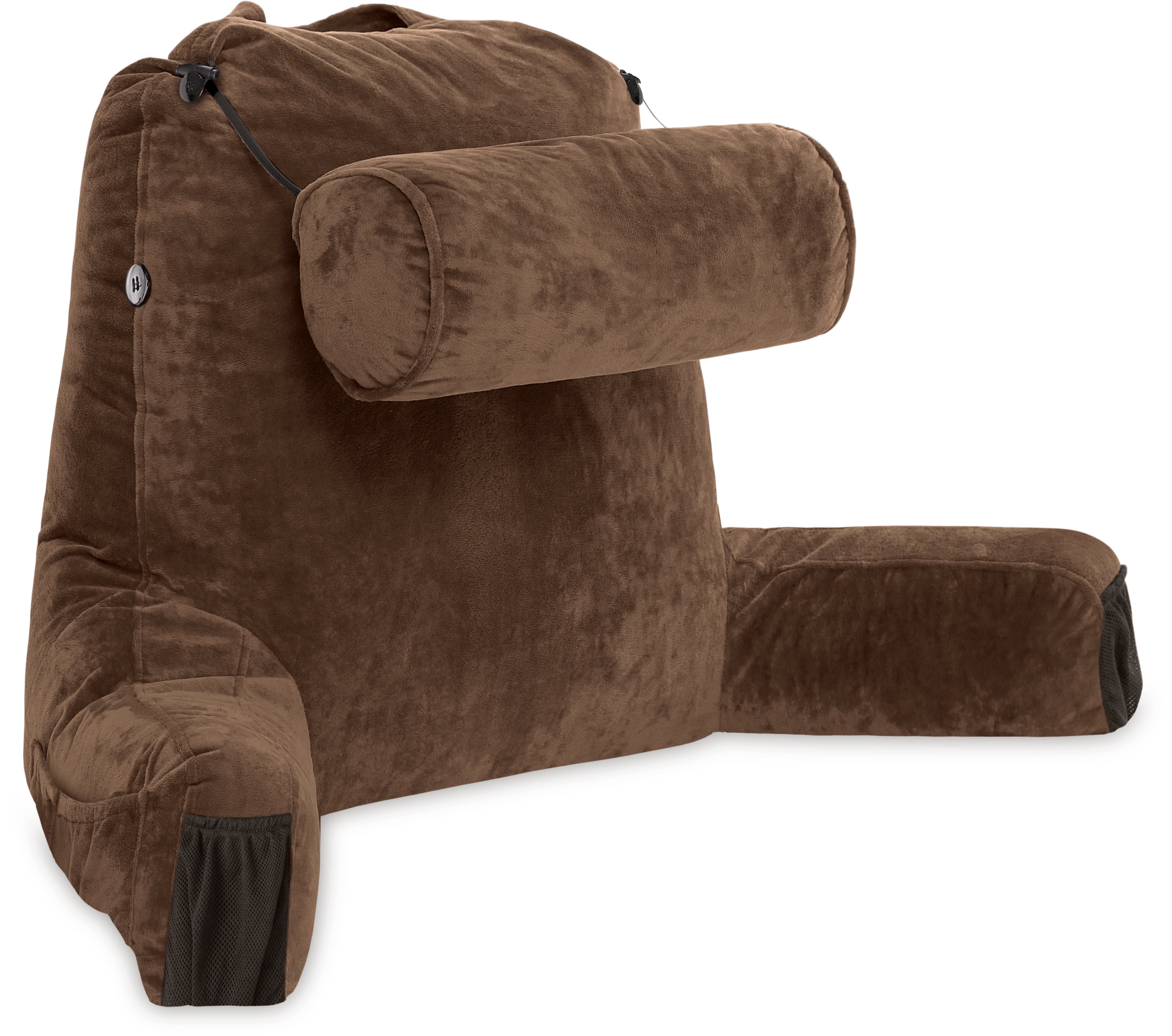 Husband Pillow Medium Chocolate Brown, Backrest - Detach Neck Roll, Removable Cover