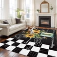 thumbnail image 3 of Area Rug 72×108in, Bee Sunflower Plant Vase Floor Carpet Living Room Rug, Vintage Stamp Black White Grid Non-Slip Welcome Mat Indoor Rugs for Bedroom Dining Room, 3 of 9