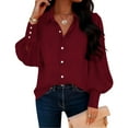 thumbnail image 4 of Dressy Casual Tops for Women Button Down Shirt Puff Long Sleeve Lapel Collar Blouse Business Work Office Wear (XL, Red), 4 of 8