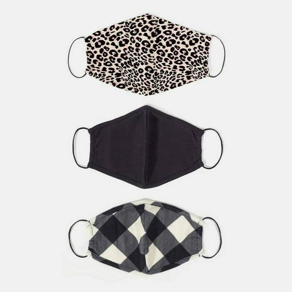 Sanctuary Mask Organic Cotton Adult 3pk Leopard Print Cotton Face Mask - Black
