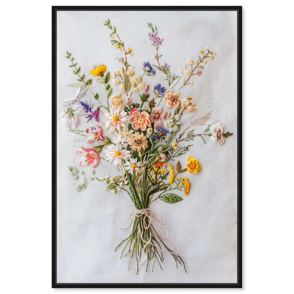 Embroidered Wildflowers Canvas Classic Cottage Art by Art Remedy, Black Frame, 10" x 15"