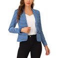thumbnail image 1 of INSPIRE CHIC Women's Notched Lapel Long Sleeves Button Striped Blazer Blue White S, 1 of 6
