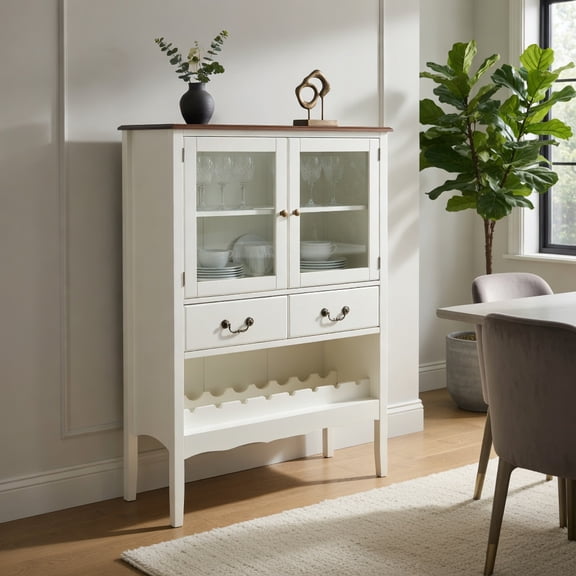 Demi Bonn Kitchen Storage Cabinet, Buffet Sideboard, Sideboard Buffet Cabinet with 2 Tempered Glass Doors, for Dining Room, Kitchen, Living Room, White