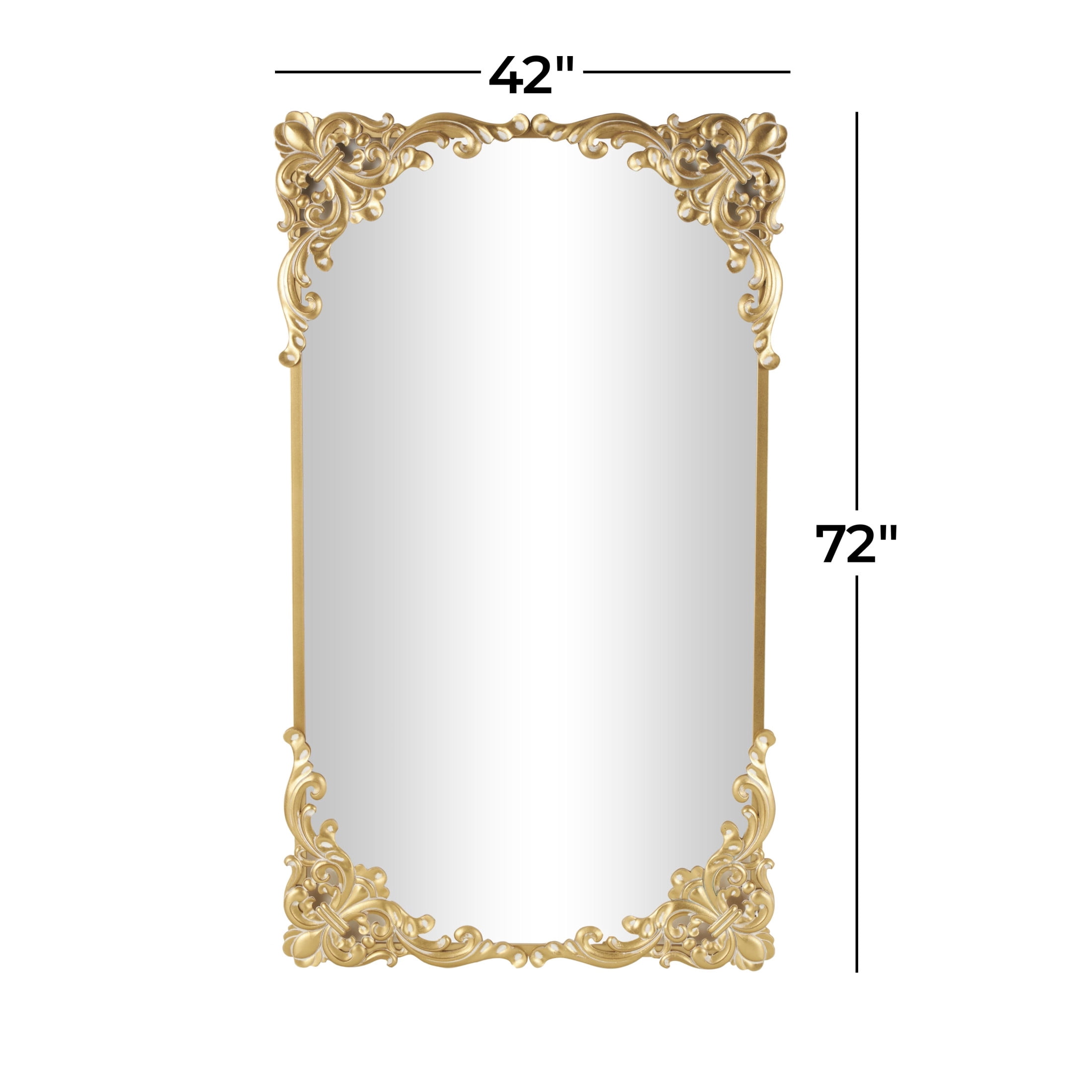 DecMode 42" x 72" Gold Metal Scroll Tall Ornate Baroque Floor Mirror
