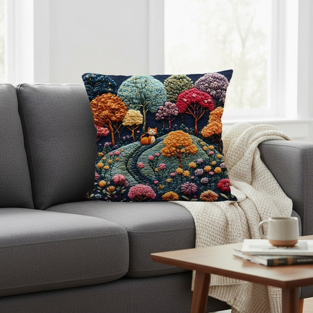 Imitation Embroidery Pillow Case with Country Style Kittens Pattern Polyester Home Decoration Cushion Cover 45x45cm