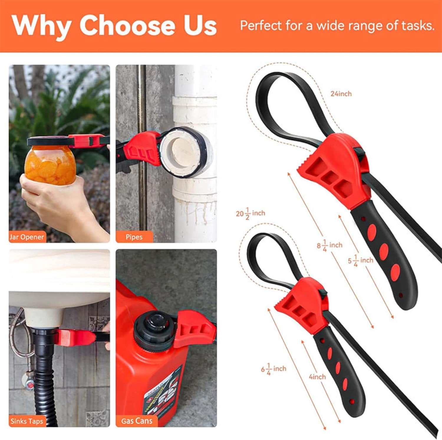 MKEUDQ-2-Pack Adjustable Rubber Strap Wrench Set \u2013 25.20" & 20.48" Heavy-Duty Strap Wrench for Oil Filter, Jar Opener, Water Filter, Plumbing, Sink, Faucet \u2013 Non-Slip Multipurpose Wrench To