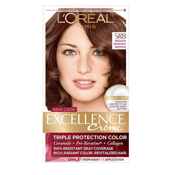 L'Oreal Paris Triple Protection Hair Color 5RB Medium Reddish Brown, 4 Pack