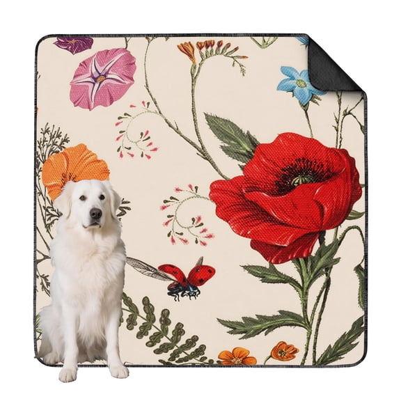 72x72 Inch Home Washable Dog Pad, Reusable Absorbent Potty Training Mat for Relieving, Floral Print Design with Non-Slip Corners for Safety
