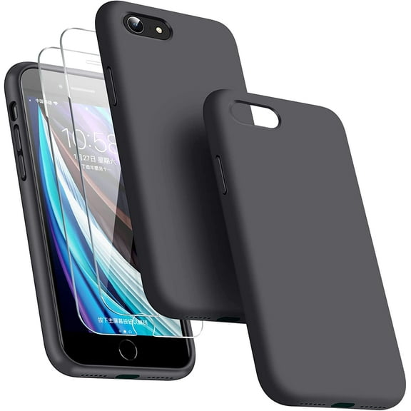 [3 in 1 for iPhone SE case 2022/3rd/2020/2nd gen, iPhone 7/8 case，with 2 Pack Screen Protector, Liquid Silicone Ultra Slim Shockproof Protective Phone Case [Microfiber Lining] (Space Gray)…