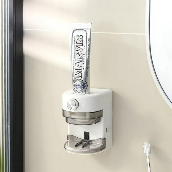 Automatic Toothpaste Dispenser, Electric Toothpaste Dispenser for Bathroom, Toothpaste Squeezer with Adjustable Toothpaste Dispensing Volume, Wall Mounted Toothpaste Dispenser for Kid & Adult (White)