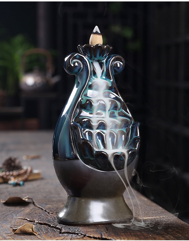 Ceramic Incense Burner,Ruyi Bottle Shaped Household Backflow Aromatherapy Holder Waterfall Zen Smoke Incense Burner Garden Yoga Meditation Home Decor