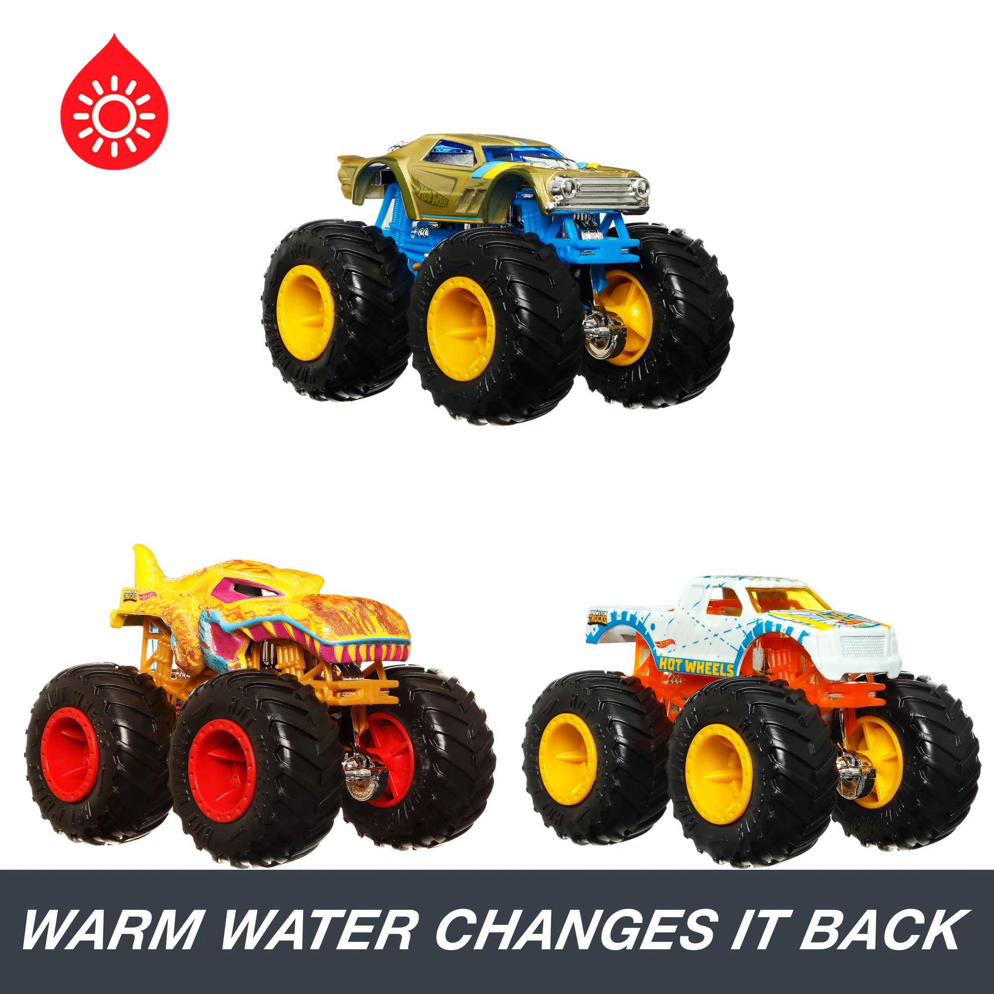Hot Wheels Monster Trucks Set of 3 1:64 Scale Color Shifters Toy Trucks (Styles May Vary)