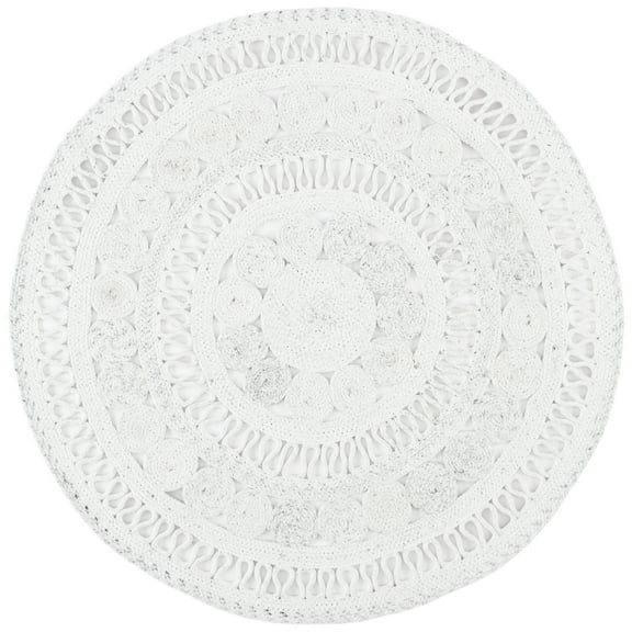 SAFAVIEH Cape Cod Donna Geometric Polyester Area Rug, Ivory, 5' x 5' Round