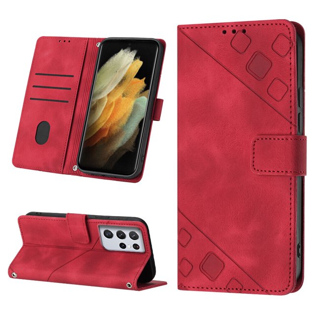Compatible with Samsung Galaxy S21 Ultra 5G Classic Embossed PU Leather Case with Card Holder Shockproof Cover